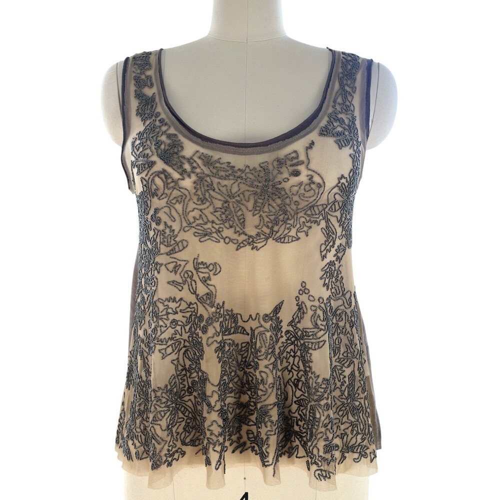 Y2K Chan Luu Beaded Mesh Tank Top Sheer Jersey Handmade Boho Festival Fairycore